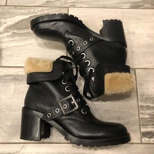 NWT~FRYE COMBAT MOTO BOOTS~SOFT BLACK LEATHER~9.5